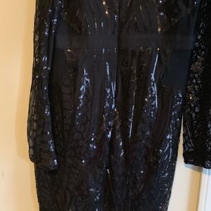 XL Black Sequin Form Fitting see thru Dress